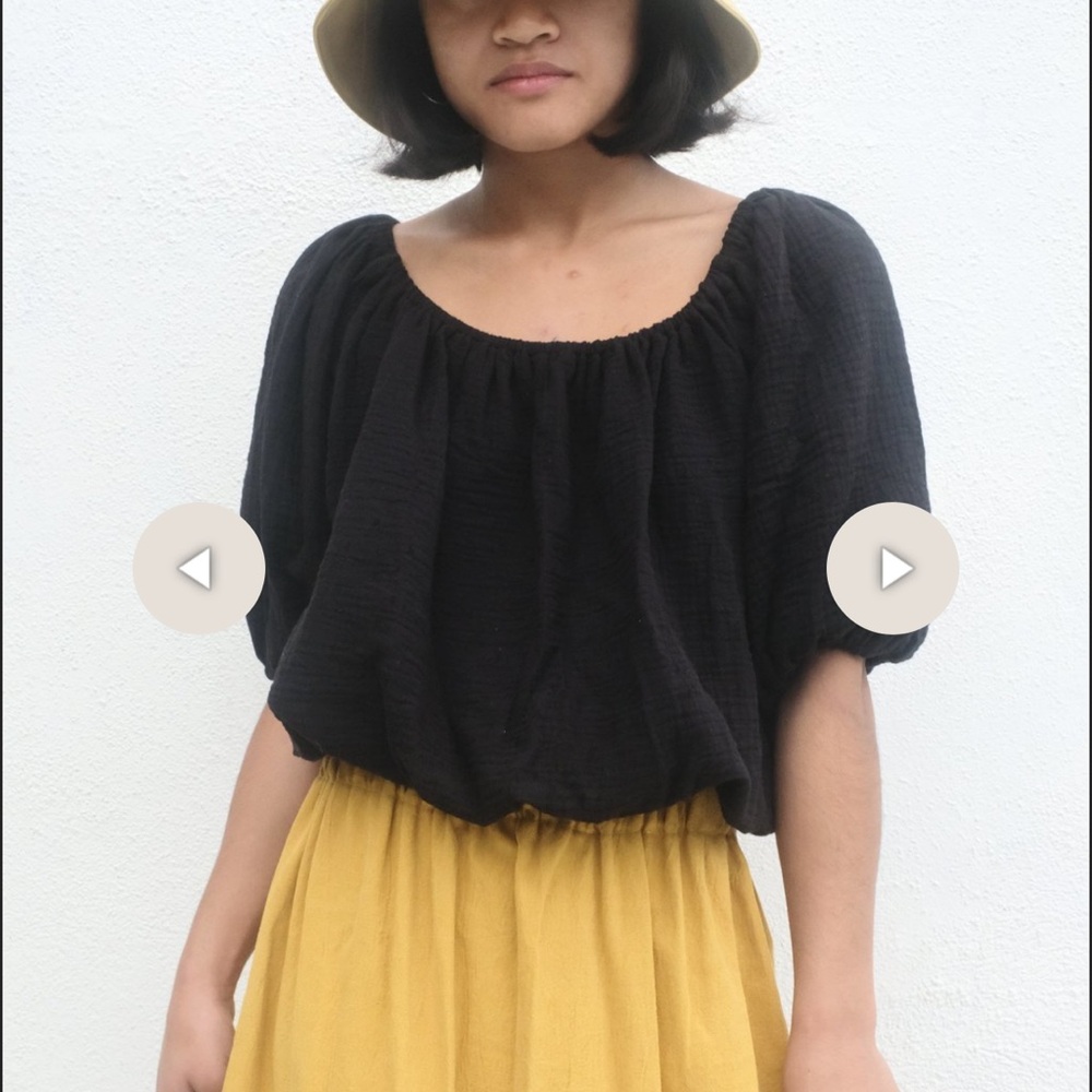 Black Puff Sleeve Smocked Blouse